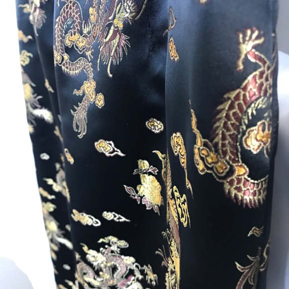 Golden Dragon on Black Satin long skirt EUC small - Picture 7 of 8